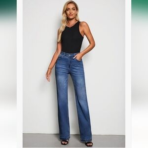 Women's High-rise, Wide Leg, Flare Classic Blue Jeans